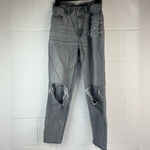 AEO Gray Distressed Mom Jeans, 6